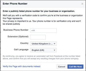 verify your Facebook business page