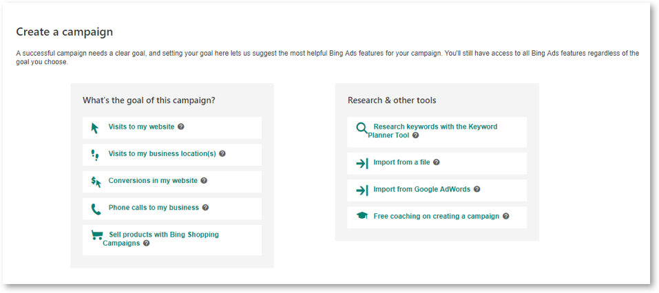 Create a Bing Campaign