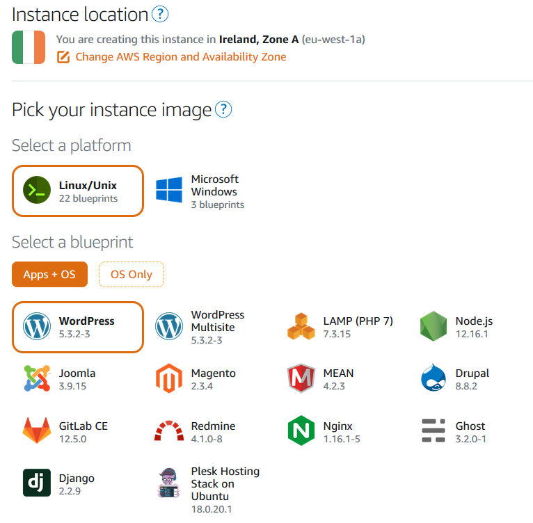 Choose a Lightsail location