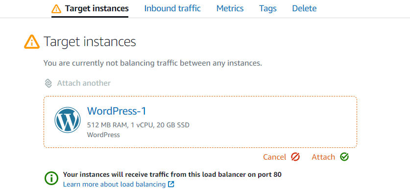 Choose a target Lightsail instance