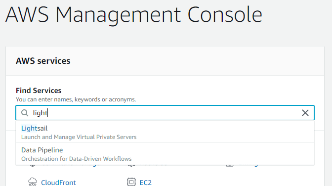 Lightsail service search box